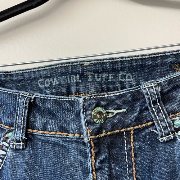 Cowgirl Tuff Bootcut Jeans Size 12 31 "Girls Night Out Brown" Leather Flap Rodeo - Picture 6 of 10